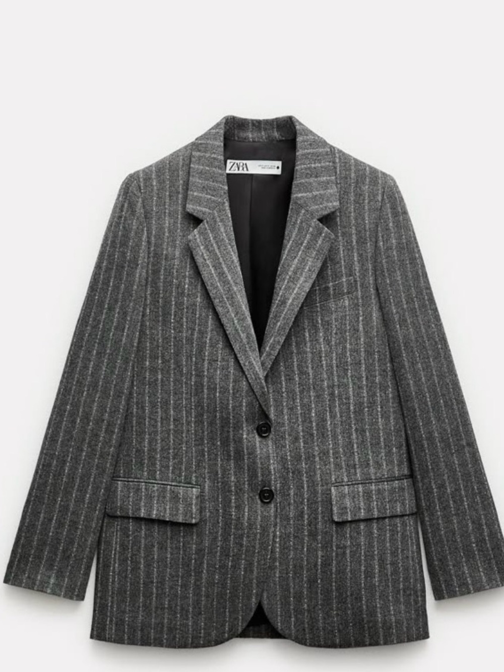 ZARA Charcoal Gray Pinstripe Single-Breasted Blazer